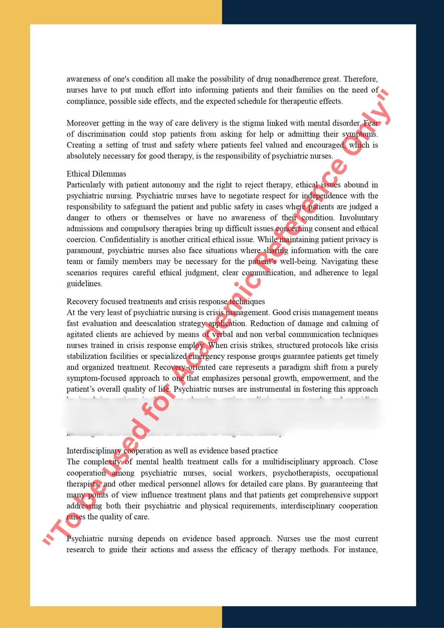 Assignment Sample Of Subject PN 501 – Psychiatric Nursing 1